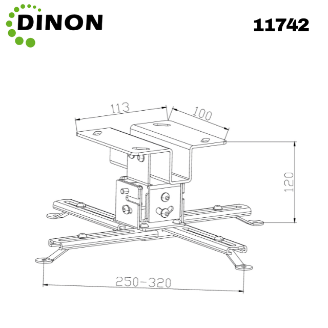 Soporte para Proyector a Techo 12 cm, -15°/+10°, 360°, 25 kg, Blanco, Dinon - SKU: 11742