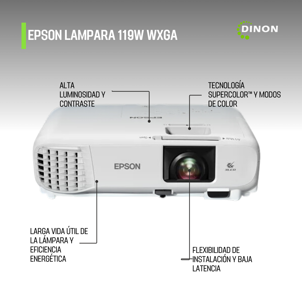 PROYECTOR EPSON LAMPARA 119W WXGA 4000 LUMENES - SKU: CN75846