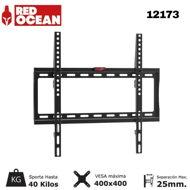 Soporte TV Universal Fijo 23"-55", 1.2 mm / 22 cm Ancho, VESA Máx. 400x400, 40 kg, RedOcean - SKU: 12173