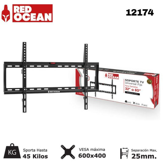 Soporte  TV Universal Fijo 32"-80", 1.2 mm, VESA Máx. 600x400, 45 kg, RedOcean - SKU: 12174