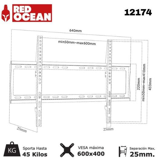 Soporte TV universal fijo 32–80 pulgadas Vmax RedOcean