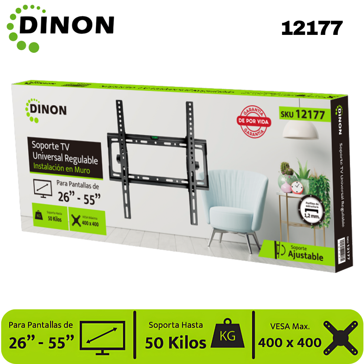 Soporte para TV LCD LED Universal regulable ±15° 26-55" 1.5mm, VMAX 400X400, 50KG. - SKU:12177