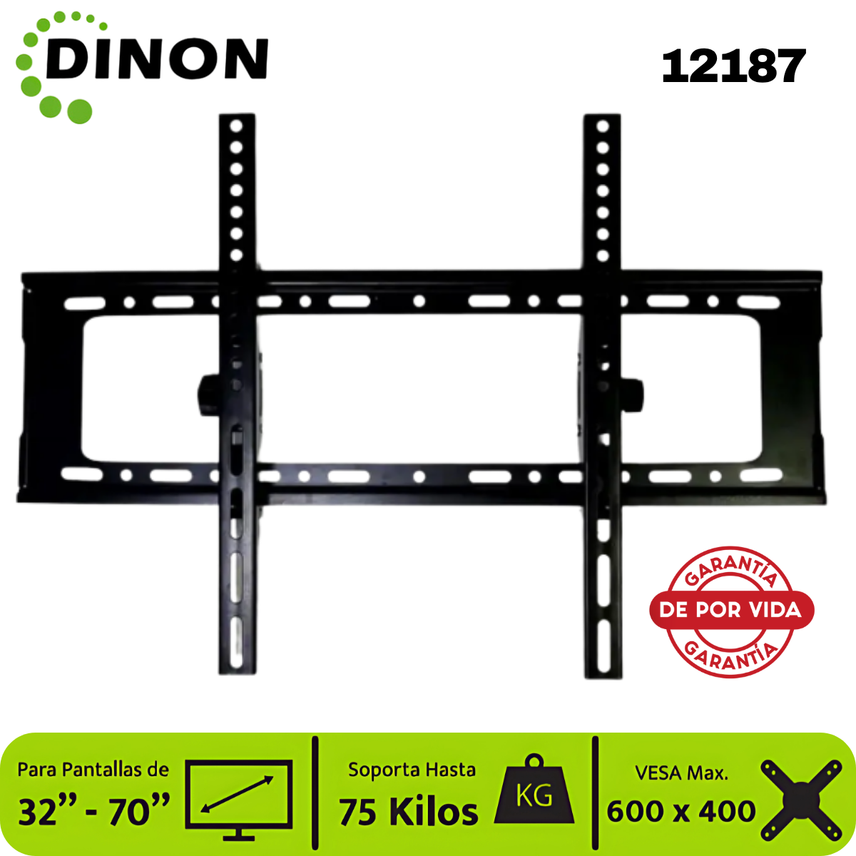 Soporte para TV LCD LED Universal Regulable ±15°, 32-70", 1.5 mm, VMAX 600 x 400, 75 Kg, DINON - SKU:12187