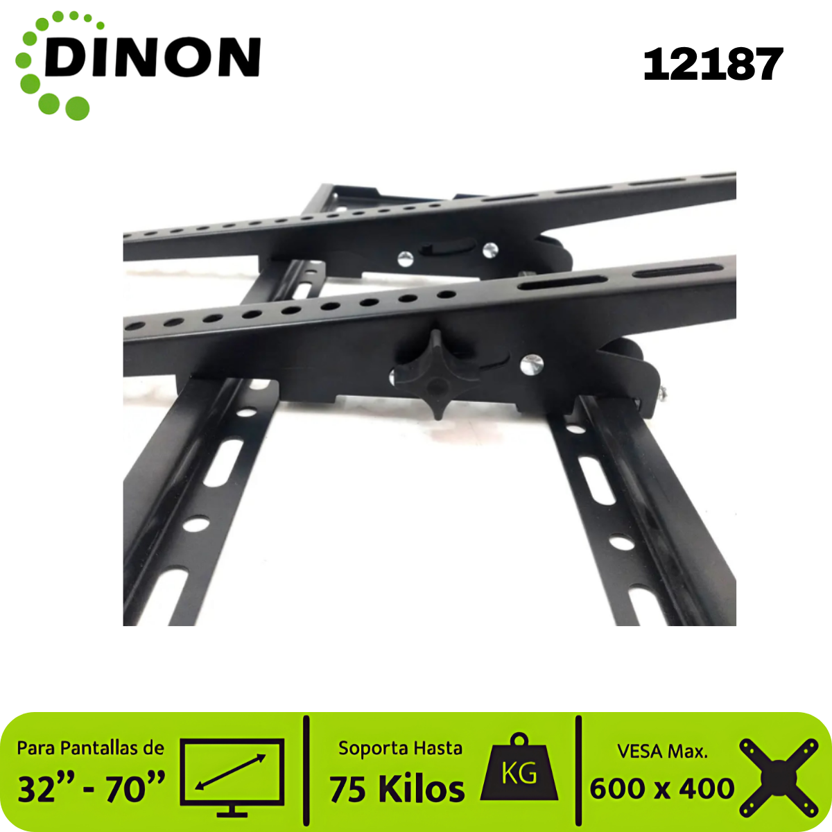 Soporte para TV LCD LED Universal Regulable ±15°, 32-70", 1.5 mm, VMAX 600 x 400, 75 Kg, DINON - SKU:12187