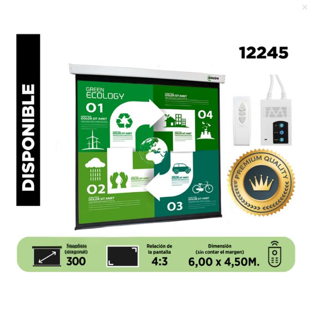 Telon Eléctrico Dinon PREMIUM 6,00 x 4,50 (300") C/Remoto 4:3 - sku: 12245