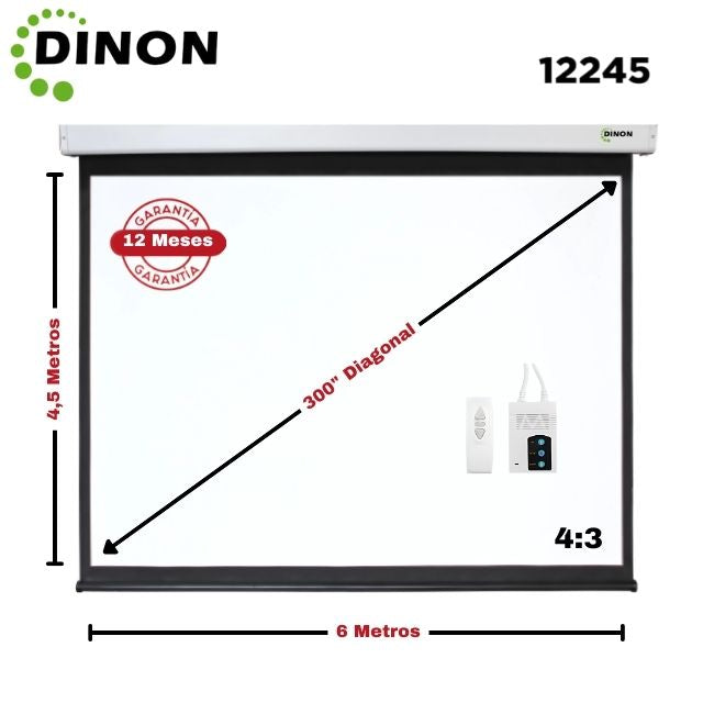 Telon Eléctrico Dinon PREMIUM 6,00 x 4,50 (300") C/Remoto 4:3 - sku: 12245