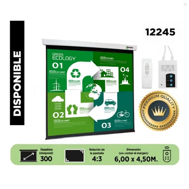 Telon Eléctrico Dinon PREMIUM 6,00 x 4,50 (300") C/Remoto 4:3 - sku: 12245