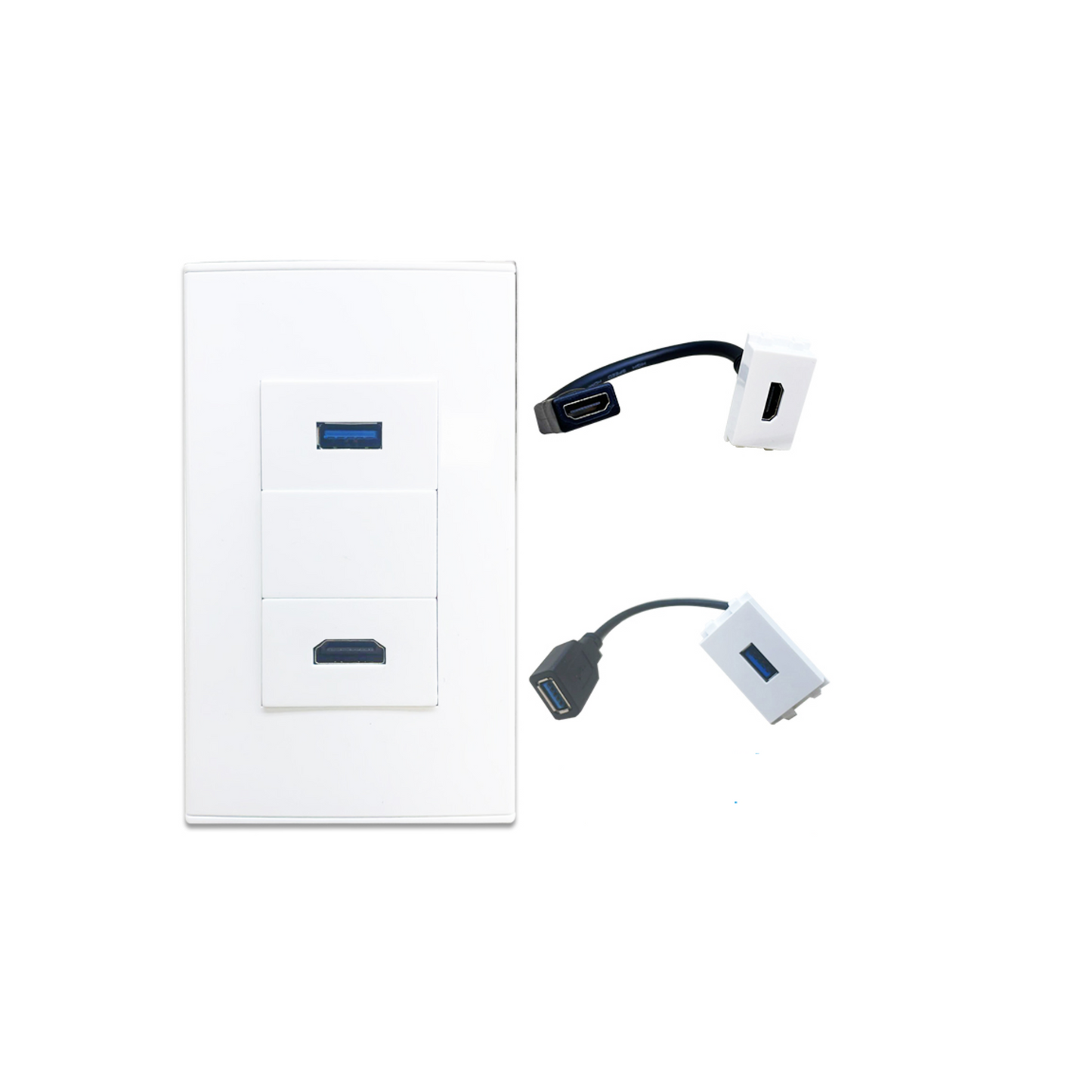 PLACA DE MURO 1 x HDMI 2.0 4K + 1 x USB 3.0 TIPO A, MARCA DINON + EXTENSIONES 10CM. - SKU:12257
