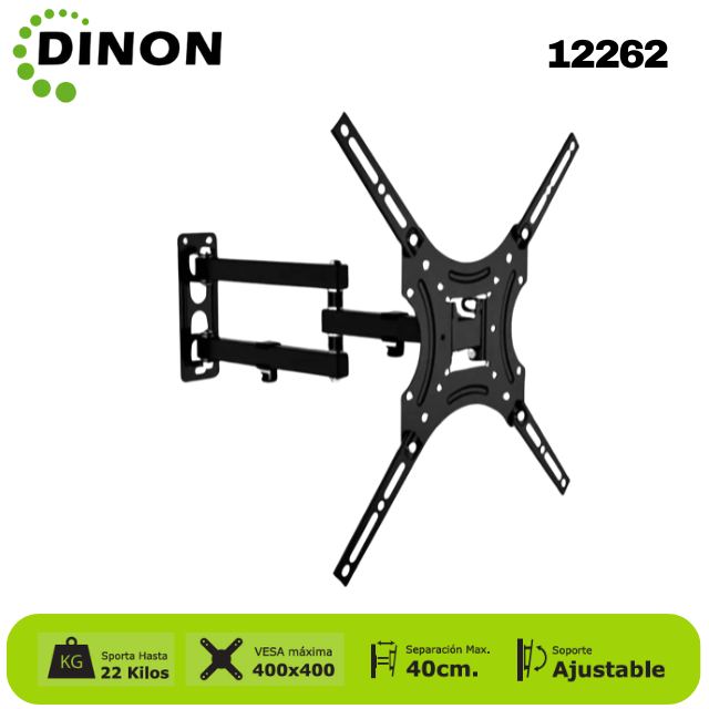 SOPORTE PARA TV BRAZO DOBLE ±15° 32-55", 4-40CM, VMAX400X400, TILT, 22KG - SKU: 12262