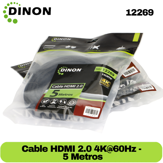 CABLE HDMI V2.0 4K@60HZ DINON 5M, GOLD PLATTED, MACHO-MACHO - SKU: 12269