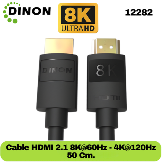 CABLE HDMI V2.1 8K@60HZ DINON 0,5M, 30AWG, GOLD PLATTED, MACHO-MACHO CERTIFICADO - SKU:12282