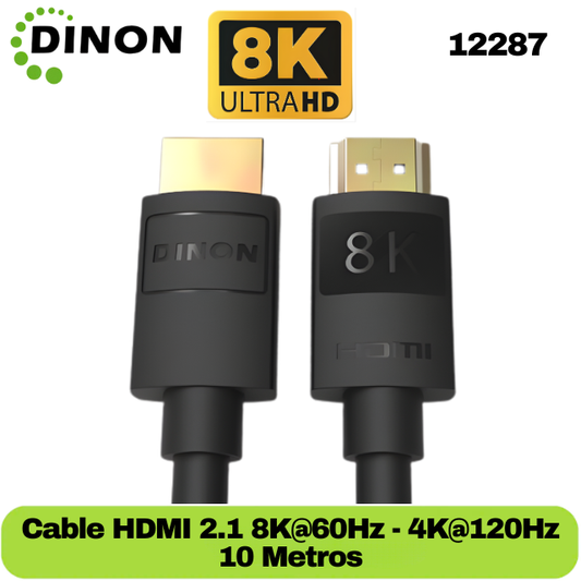 CABLE HDMI V2.1 8K@60HZ DINON 10M, 28AWG, GOLD PLATTED, MACHO-MACHO CERTIFICADO -SKU:12287