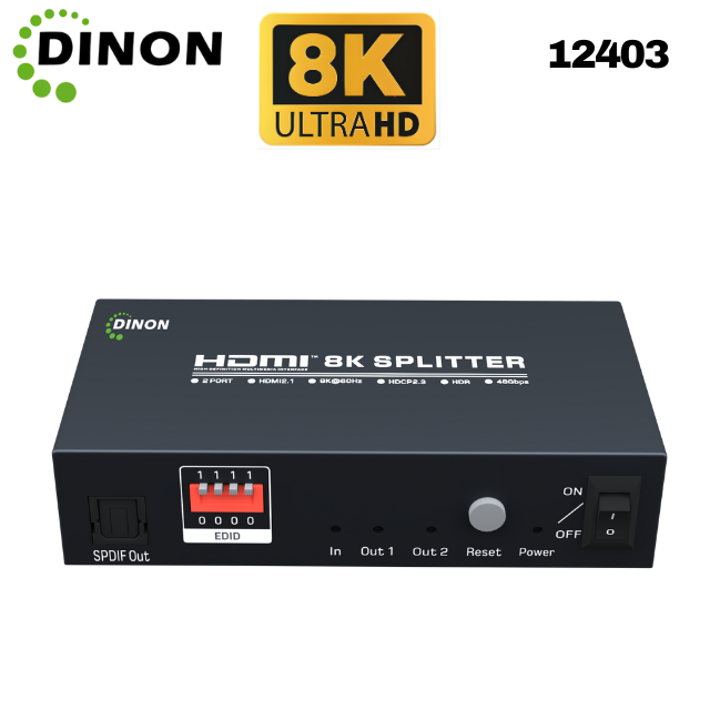 Splitter Hdmi 1X2 2.1 8K@60Hz Hdcp2.3 Hdr  Heavyy Duty Dinon - SKU:12403
