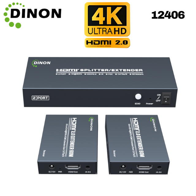 Extensor Splitter Hdmi 2.0 4K@60Hz 60M 1X2 Poc Ir Edid - SKU: 12406