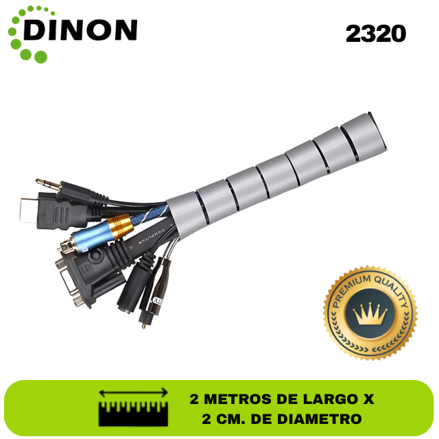 ORGANIZADOR DE CABLES ESPIRAL 2 METROS, ANCHO 2CM, LARGO 2M, GRIS. DINON. sku:2320