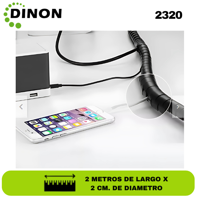 ORGANIZADOR DE CABLES ESPIRAL 2 METROS, ANCHO 2CM, LARGO 2M, GRIS. DINON. sku:2320