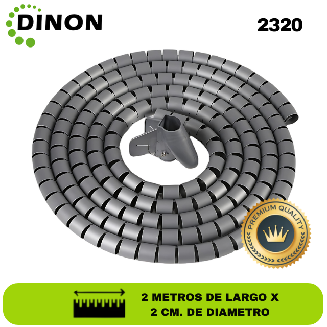 ORGANIZADOR DE CABLES ESPIRAL 2 METROS, ANCHO 2CM, LARGO 2M, GRIS. DINON. sku:2320