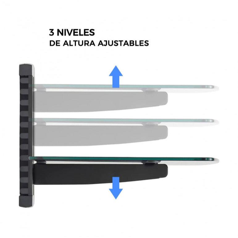 SOPORTE DE VIDRIO A MURO PARA EQUIPOS DE AUDIO Y VIDEO 36X25CM 8KG. Sku: 8915