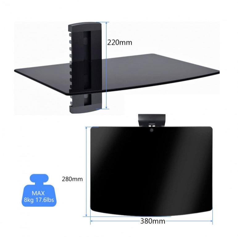 SOPORTE DE VIDRIO A MURO PARA EQUIPOS DE AUDIO Y VIDEO 36X25CM 8KG. Sku: 8915