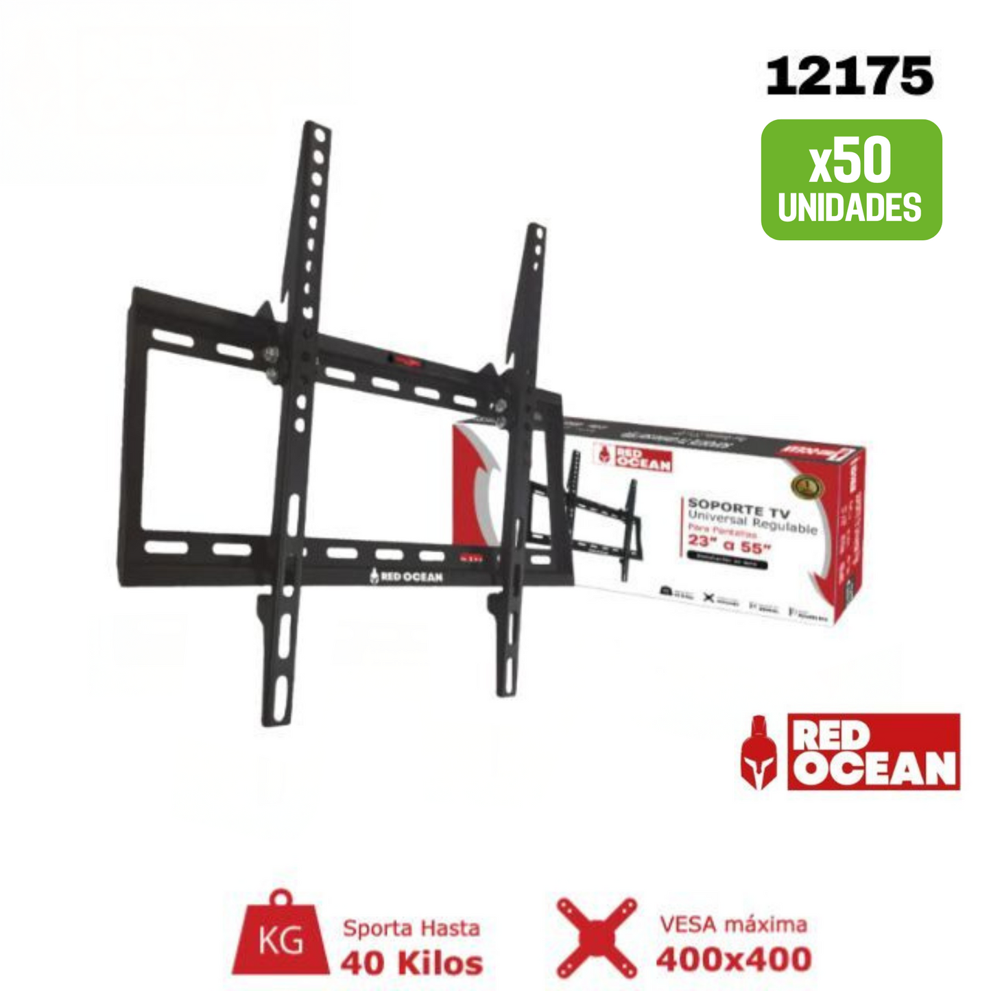 PACK 50 - SOPORTE PARA TV UNIVERSAL REGULABLE 23-55" 1.2MM, VMAX 400X400, 40KG, REDOCEAN