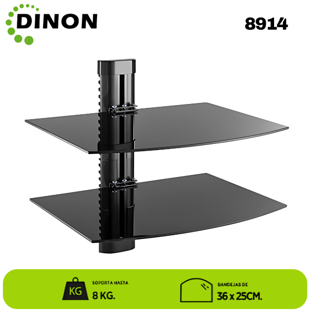 Soporte de Vidrio a Muro Doble Bandeja para Equipos de Audio y Video 36x25 cm, 16 kg - SKU: 8914