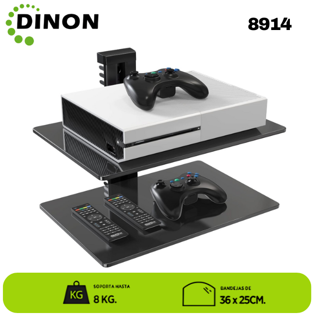 Soporte de Vidrio a Muro Doble Bandeja para Equipos de Audio y Video 36x25 cm, 16 kg - SKU: 8914