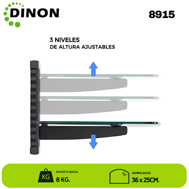 Soporte de Vidrio a Muro para Equipos de Audio y Video 36x25 cm, 8 kg - SKU: 8915