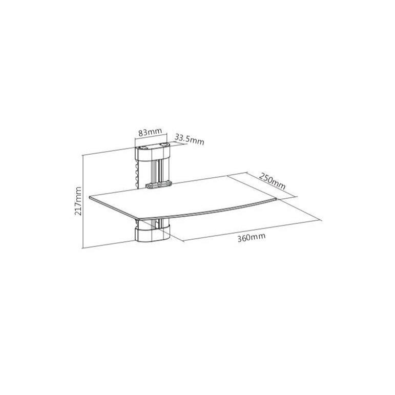 SOPORTE DE VIDRIO A MURO PARA EQUIPOS DE AUDIO Y VIDEO 36X25CM 8KG. Sku: 8915