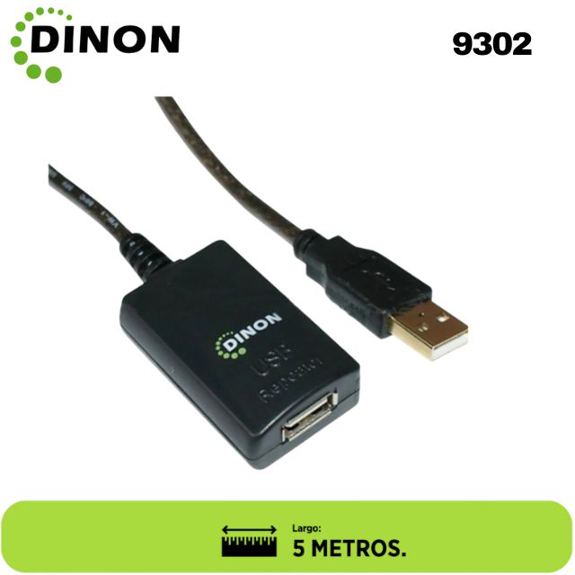 CABLE DE EXTENSION ACTIVO USB 2.0 A-A 5 METROS M/H DINON. Sku:9302