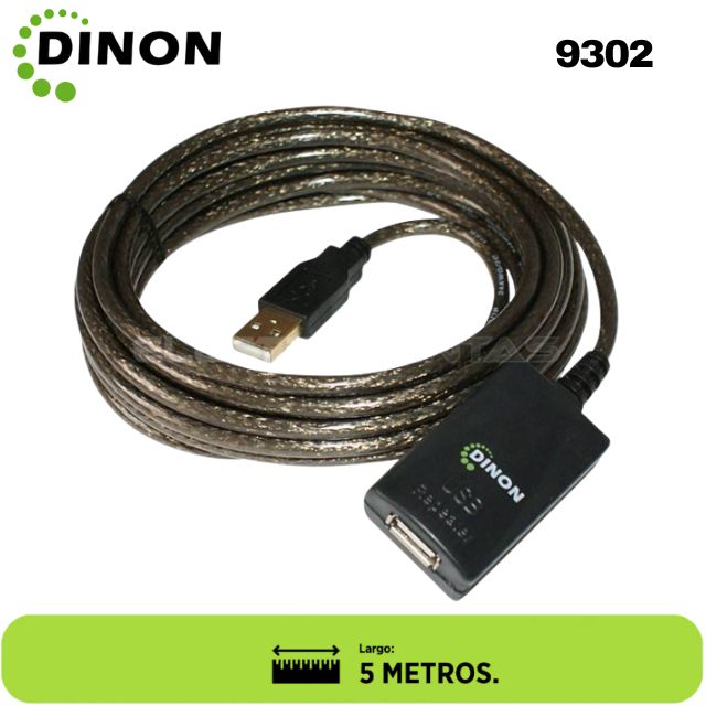 CABLE DE EXTENSION ACTIVO USB 2.0 A-A 5 METROS M/H DINON. Sku:9302