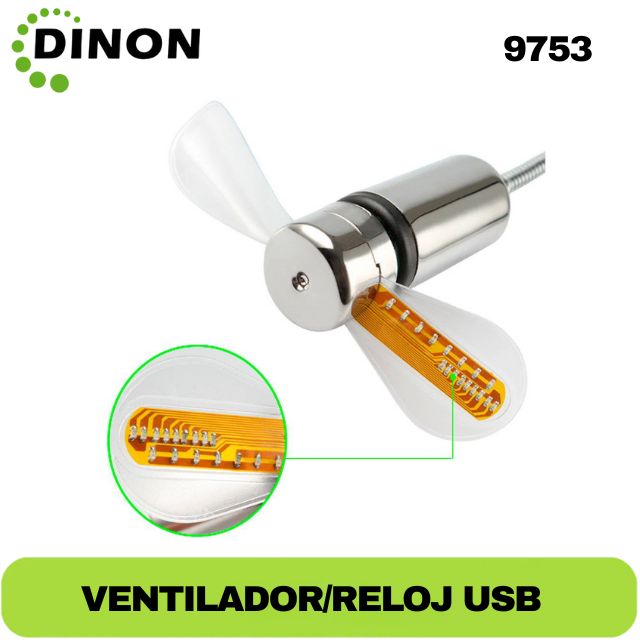 RELOJ VENTILADOR PORTATIL USB LED - SKU: 9753