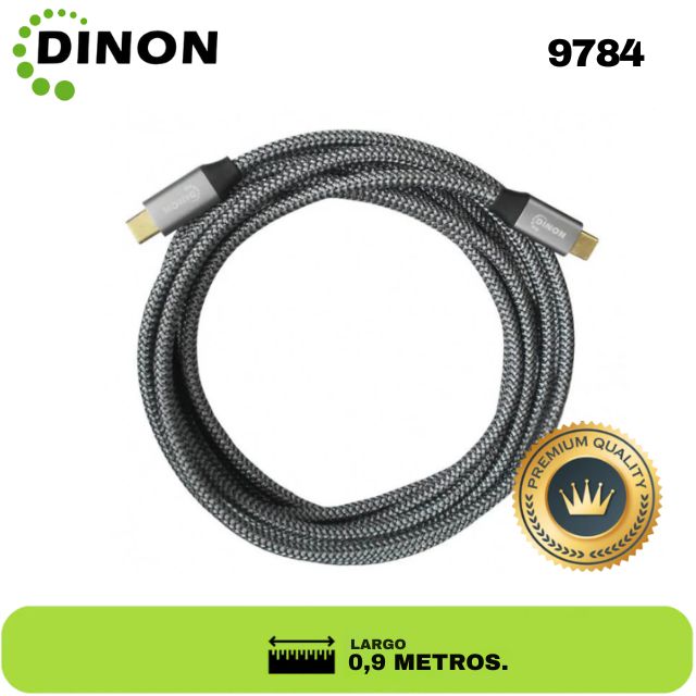 CABLE USB-C A USB-C 3.1, 10GBPS, 0.9MTS, CONECTOR METALICO, GRIS DINON- SKU:9784