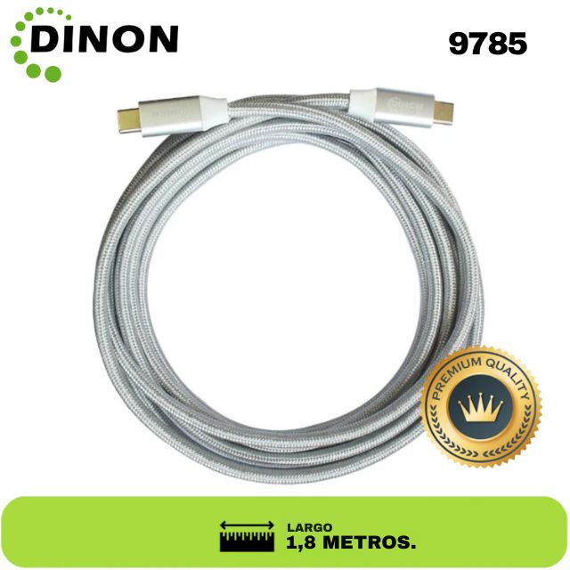 CABLE USB-C A USB-C 3.1, 10GBPS, 1.8MTS, CONECTOR METALICO, GRIS DINON. Sku:9785