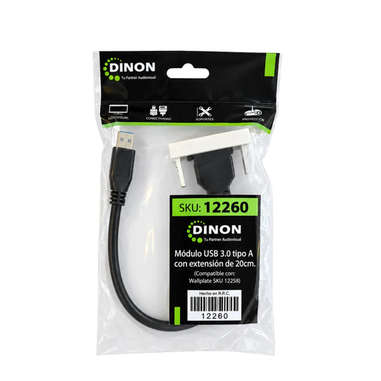 MODULO USB 3.0 TIPO A CON EXTENSIÓN DE 20CM PARA WALLPLATE 12258