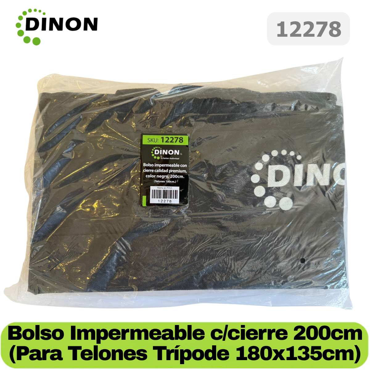 Bolso Dinon negro para telones trípode 1,80x1,35m guardado en su embalaje
