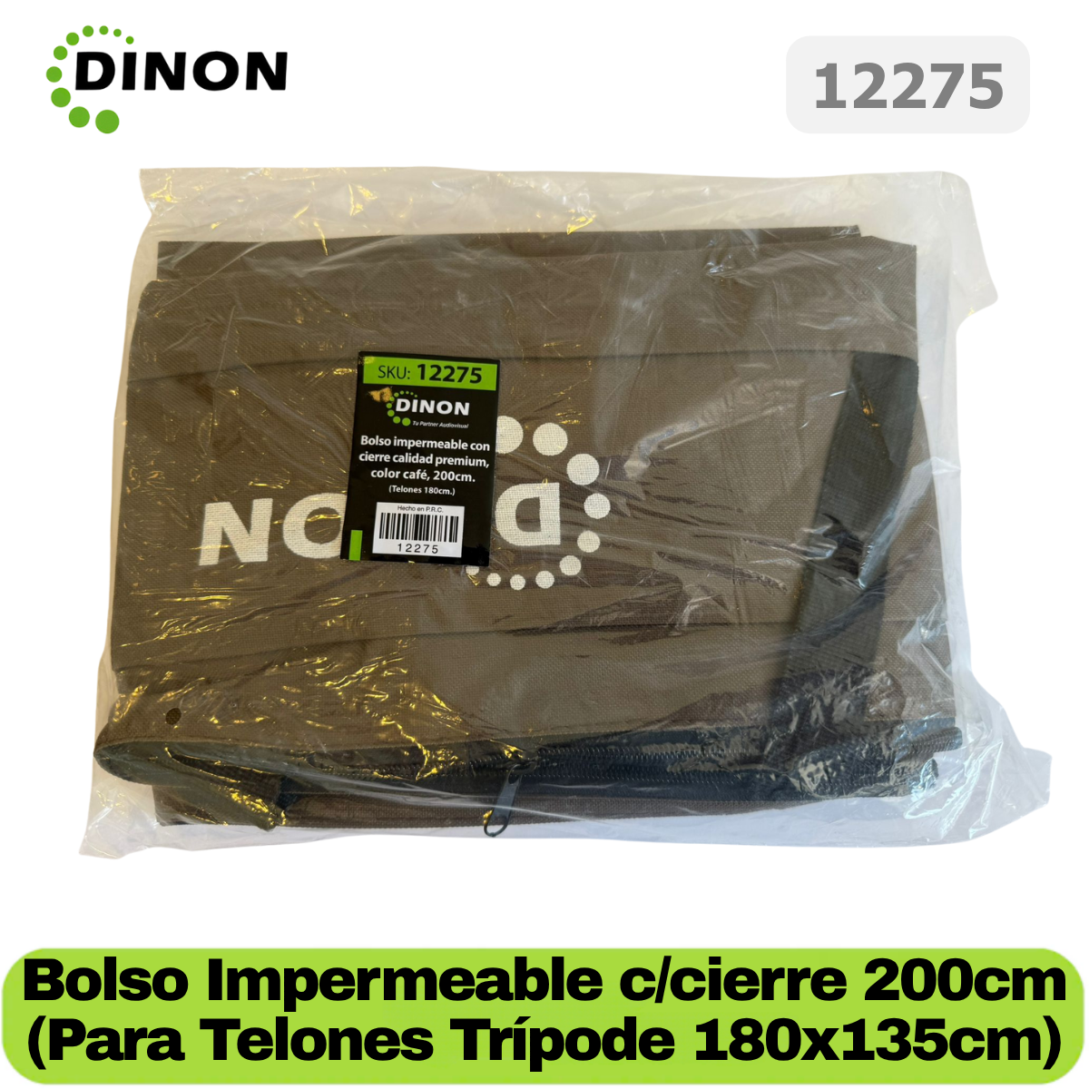 Bolso Dinon para telones trípode 1,80x1,35m guardado en su embalaje