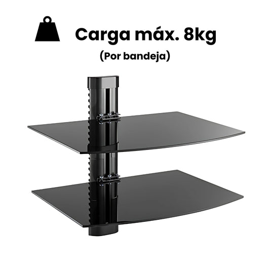 Soporte con Bandeja Doble de Vidrio a Muro. Carga máxima por bandeja de 8kg