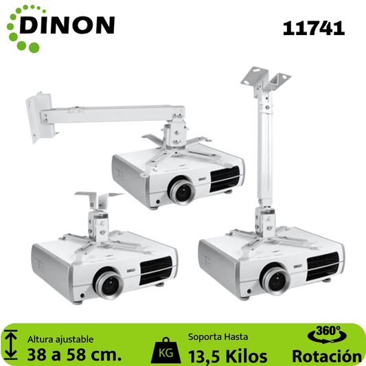 Soporte para Proyector a Techo Extensible 38-58 cm, 360°, 13.5 kg, Blanco, Dinon - SKU: 11741