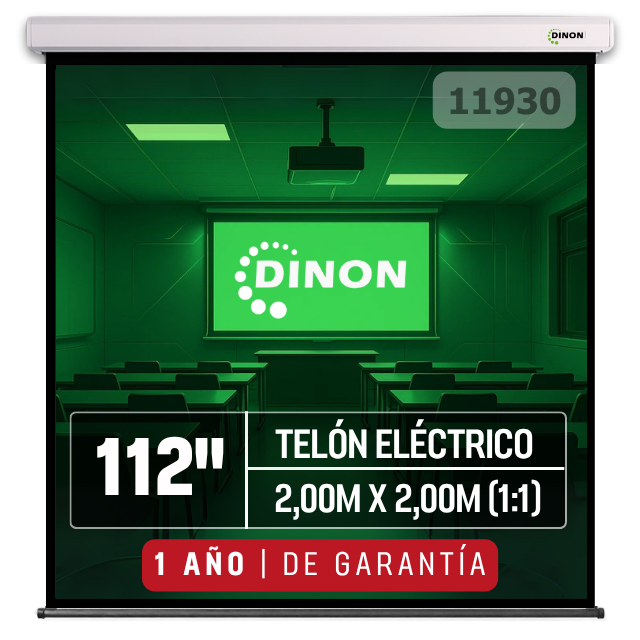 Telon Eléctrico Dinon Premium 2,00 X 2,00 (112") C/r, Motor Tubular, Tela De Fibra De Vidrio -  Sku: 11930