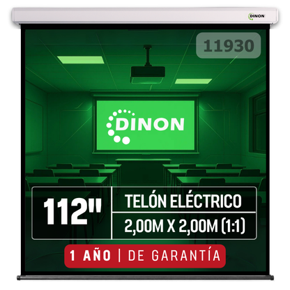 Telon Eléctrico Dinon Premium 2,00 X 2,00 (112") C/r, Motor Tubular, Tela De Fibra De Vidrio -  Sku: 11930