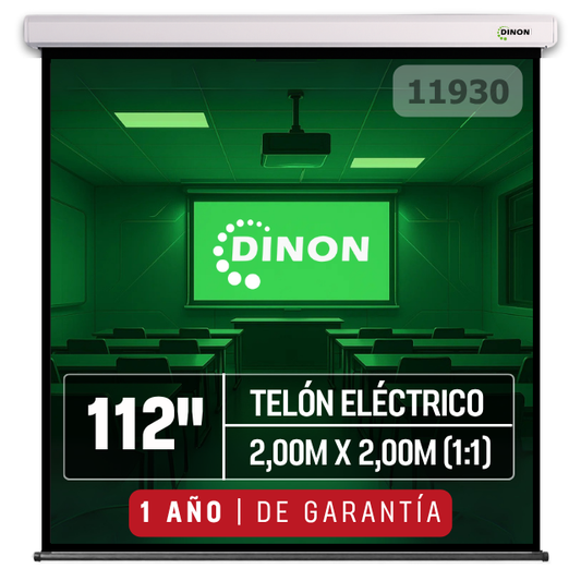 Telon Eléctrico Dinon Premium 2,00 X 2,00 (112") C/r, Motor Tubular, Tela De Fibra De Vidrio -  Sku: 11930