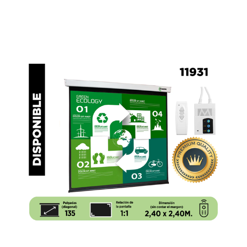 Telon Eléctrico Dinon Premium 2,40X2,40 (135") C/r Motor Tubular, Tela Fibra De Vidrio - Sku: 11931