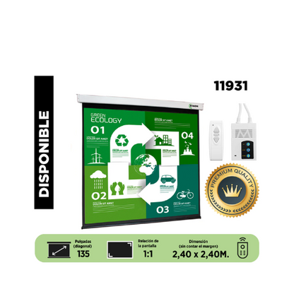 Telon Eléctrico Dinon Premium 2,40X2,40 (135") C/r Motor Tubular, Tela Fibra De Vidrio - Sku: 11931