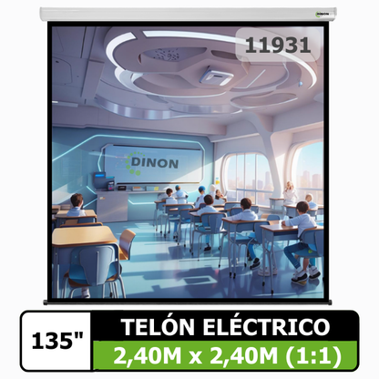 Telon Eléctrico Dinon Premium 2,40X2,40 (135") C/r Motor Tubular, Tela Fibra De Vidrio - Sku: 11931