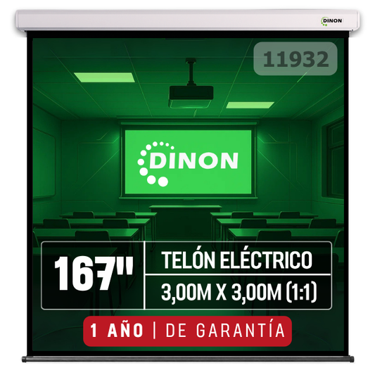 Telon Eléctrico Dinon Premium 3,00 x 3,00 (167") C/R, Motor Tubular, Tela Fibra de Vidrio 1:1 - Sku:11932