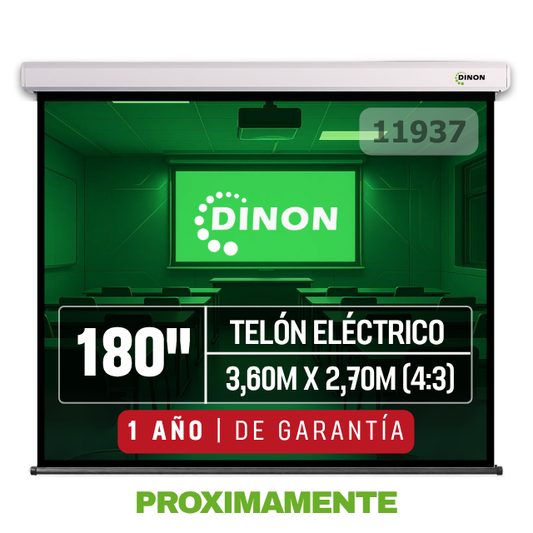 TELON ELECTRICO DINON  3,60 X 2,70 (180") C/R, MOTOR TUBULAR, TELA DE FIBRA DE VIDRIO 4:3 - SKU: 11937