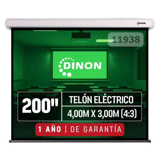 TELON ELECTRICO DINON PREMIUM 4,00 X 3,00 (200") C/R, MOTOR TUBULAR, TELA FIBRA DE VIDRIO 4:3 - Sku: 11938