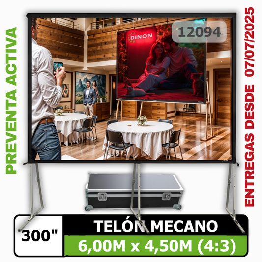 TELON MECANO / FAST FOLD DINON  6,00 X 4,50 (300") / 4:3 (CON 3 PATAS DE APOYO) - SKU:12094
