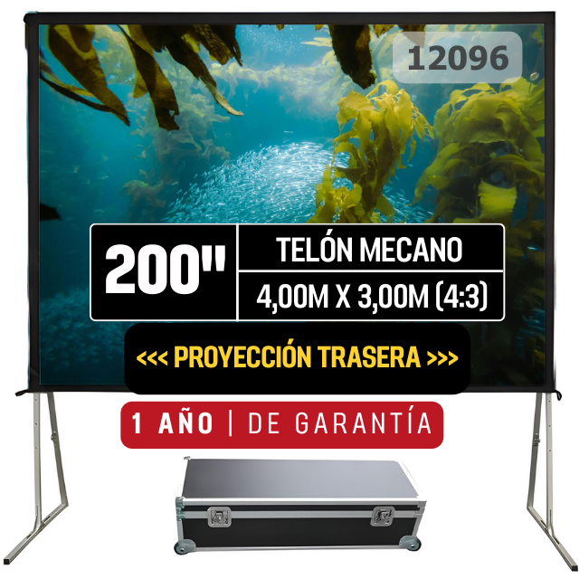 Telón Mecano Dinon Transportable 4x3m (200'') Tela Retropoyección - SKU:12096