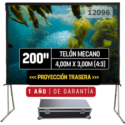 Telón Mecano Dinon Transportable 4x3m (200'') Tela Retropoyección - SKU:12096
